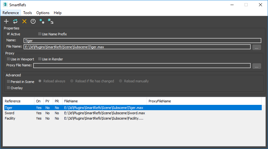 SmartRefs UI interface manager help documentation external references 3ds max plugin xrefs